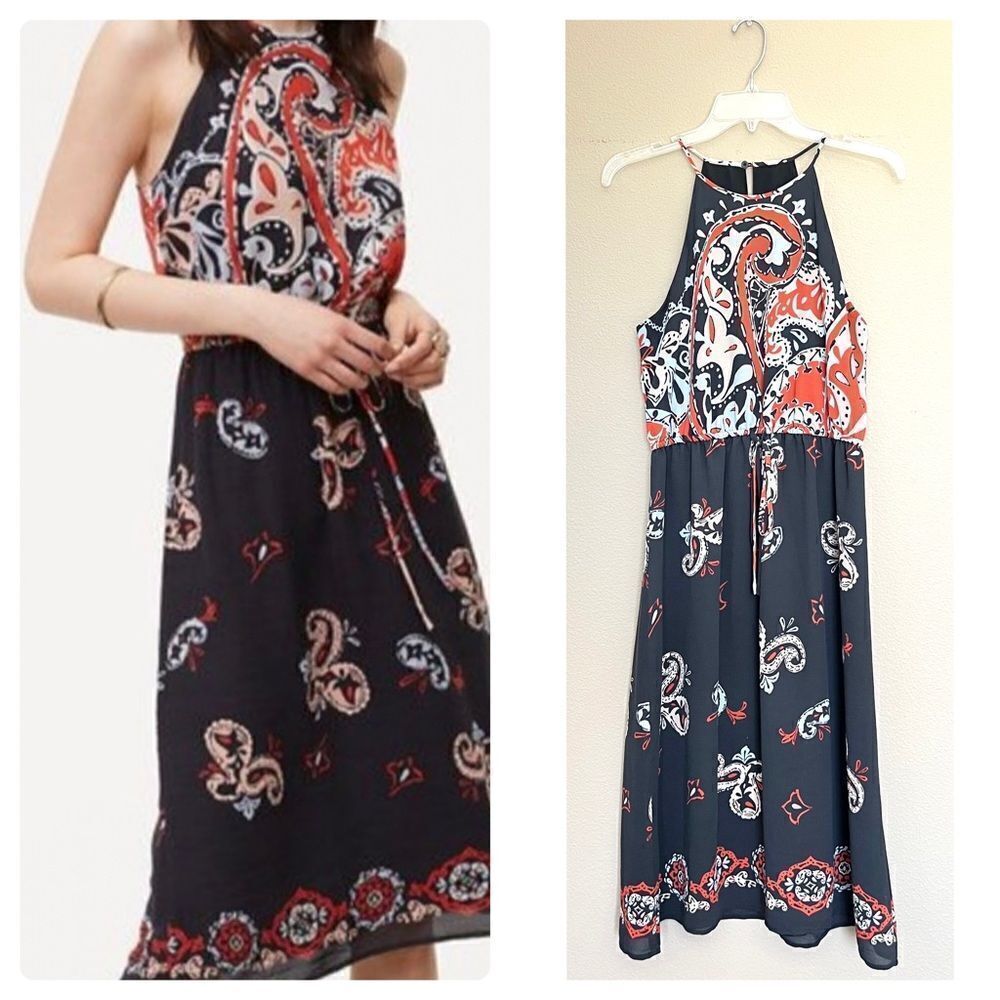 LOFT Sunset Paisley Midi Dress